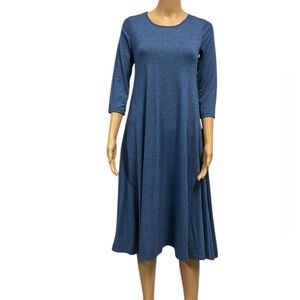 Sign Here Heather Blue 3 Quarter Sleeve 2 Pocket Swing Midi Dress Womens Small